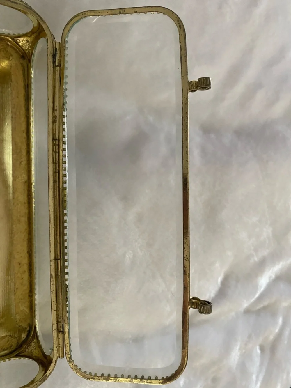 GRACE Vintage Gold Glass Jewelry Trinket Box - Decorative Vanity Organizer